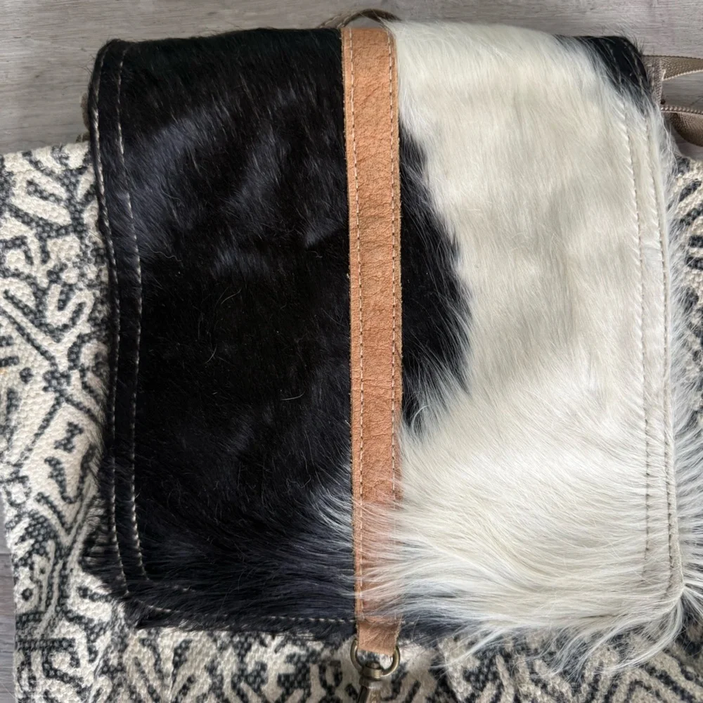 Myra Bag Women’s Western Upcycled Cancas And Cowhide Leather Backpack.